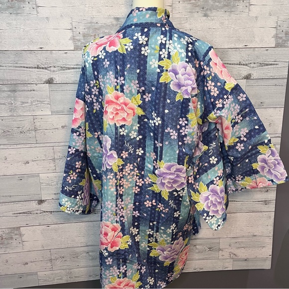 Midori International Co Japanese Kimono Boho Floral Print Open Cardigan Size L - Picture 5 of 10